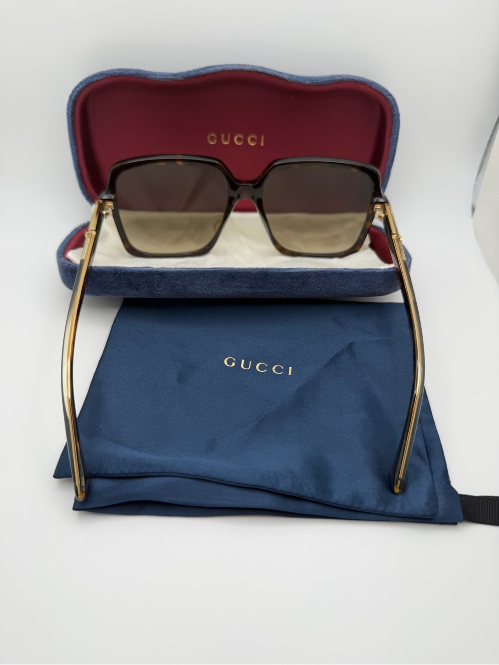GUCCI GG0375S 002 Square Oversized Tortoise Shell Sunglasses Gradient Brown Lens - Picture 4 of 11